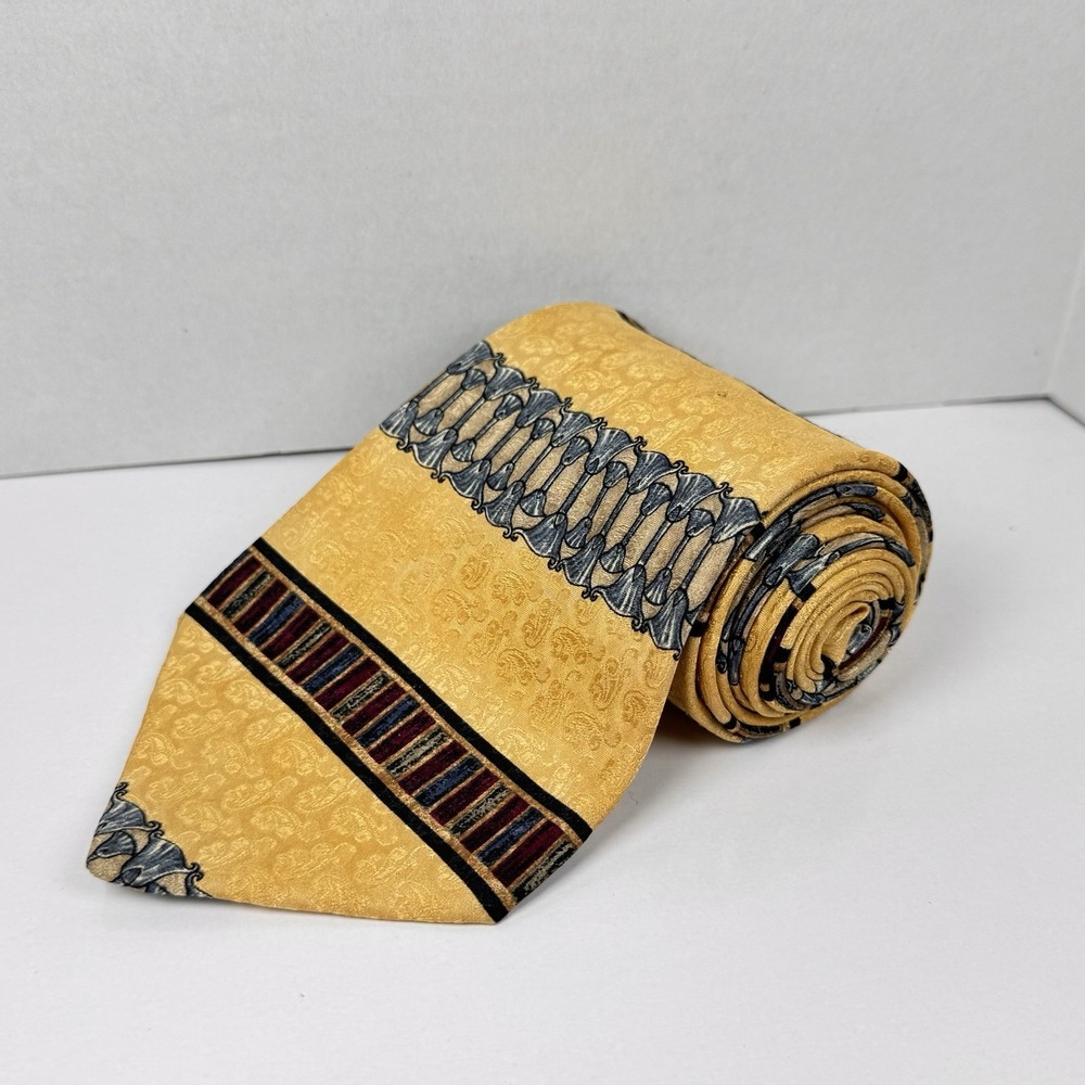 Zianetti Italian Silk Collection Men's Tie Yellow Blue Red Striped Paisley 100%